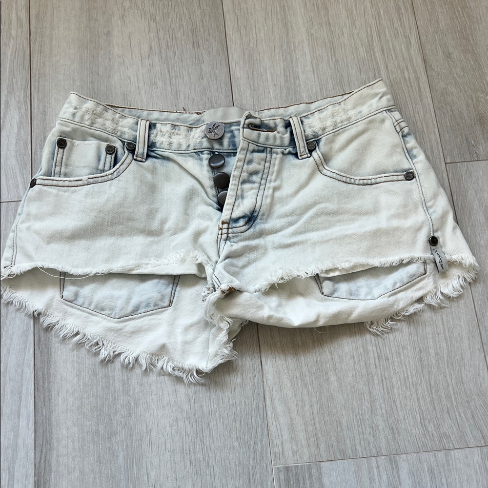 One Teaspoon Light Wash Frayed Jean Shorts